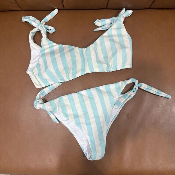 Calzedonia Cobby Blue Stripe Bikini Size Small? See Measurements Adjustable - Picture 2 of 9
